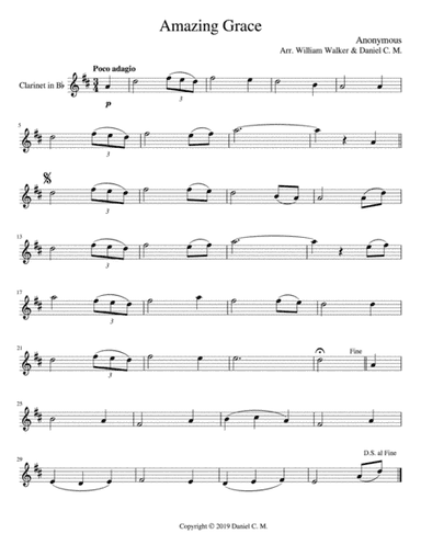 Amazing Grace for Bb clarinet and piano (arr. Daniel C. M.)