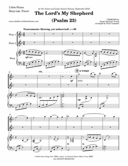 The Lord's My Shepherd (Psalm 23) [for 2 flutes and harp or piano] (arr. Paul Campbell / Studio Orchestrations)
