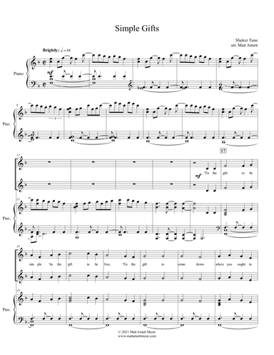 Simple Gifts - SA Choir (arr. Matt Arnett)