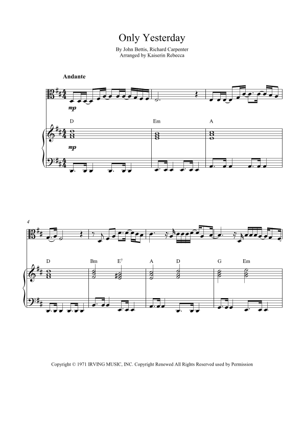 Only Yesterday (arr. Kaiserin Rebecca)