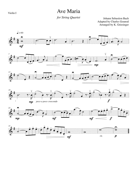 Ave Maria (Bach/Gounod) String Quartet (arr. Kathryn Griesinger)