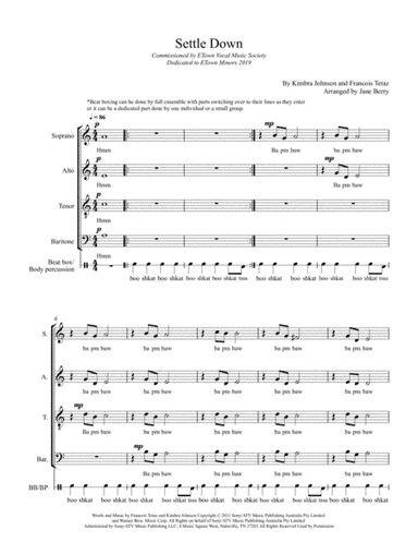 Settle Down (arr. Jane Berry)