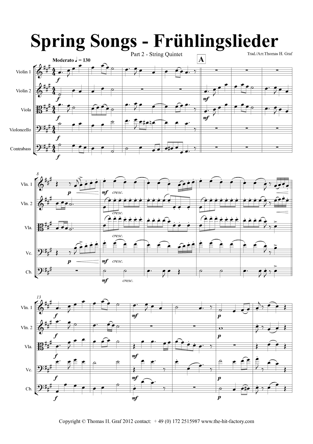 Spring Songs - Frühlingslieder - Part 2 - German Folk Songs - String Quintet (arr. Thomas H. Graf)