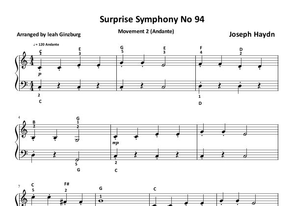 Andante (Surprise Symphony No 94) by J Haydn (arr. Leah Ginzburg)