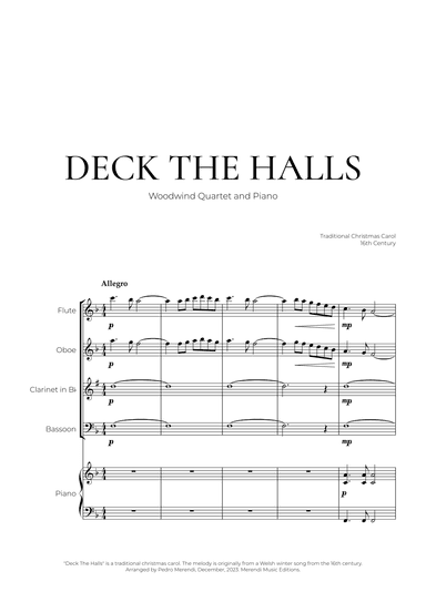 Deck The Halls (Woodwind Quartet and Piano) - Christmas Carol (arr. Pedro Merendi)