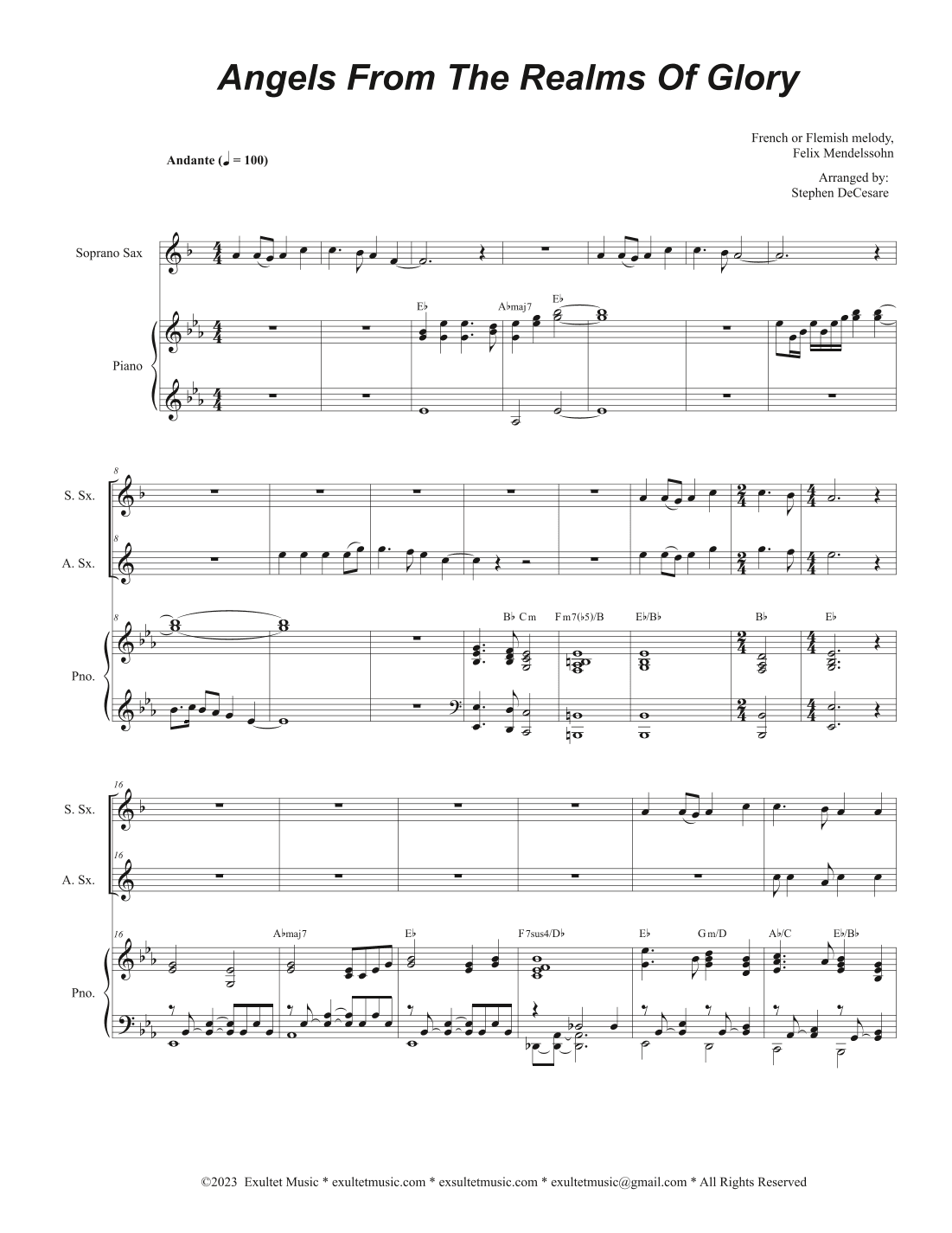 Angels From The Realms Of Glory (Duet for Soprano and Alto Saxophone) (arr. Stephen DeCesare)