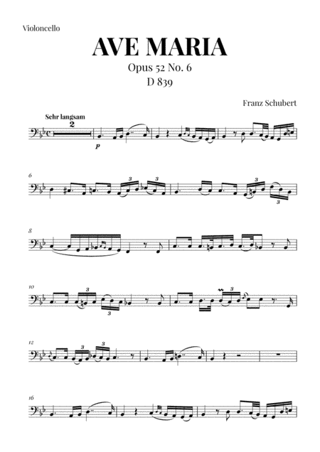 Ave Maria (Schubert) for Cello (arr. Cadenza Editions)