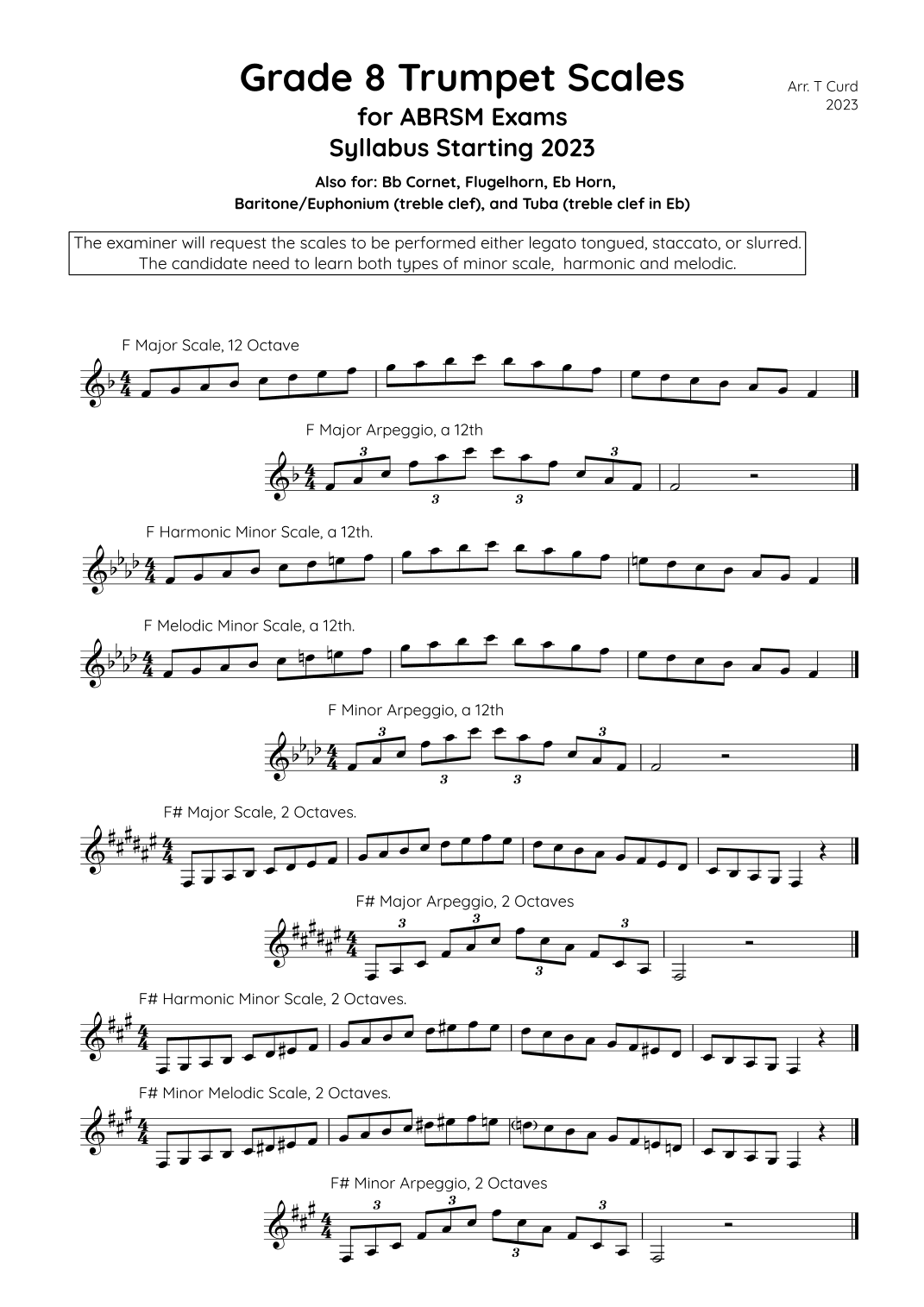 Trumpet Scales Grade 8. For the new ABRSM Syllabus from 2023. (arr. Tim Curd)