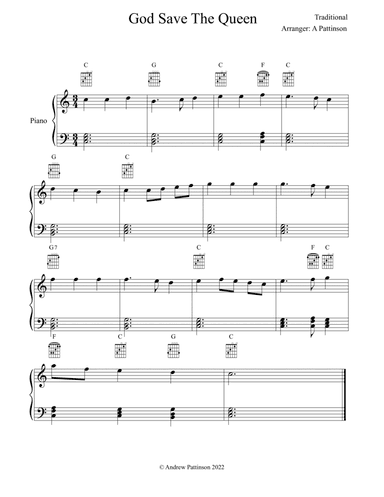 God save the Queen for Easy Piano (arr. Andrew Pattinson)