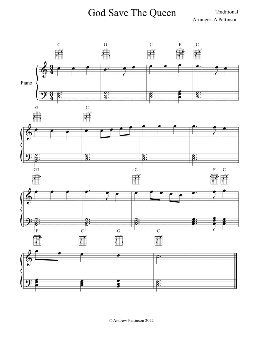 God save the Queen for Easy Piano (arr. Andrew Pattinson)
