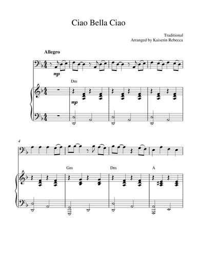 Ciao Bella Ciao (for bassoon solo and piano accompaniment) (arr. Kaiserin Rebecca)