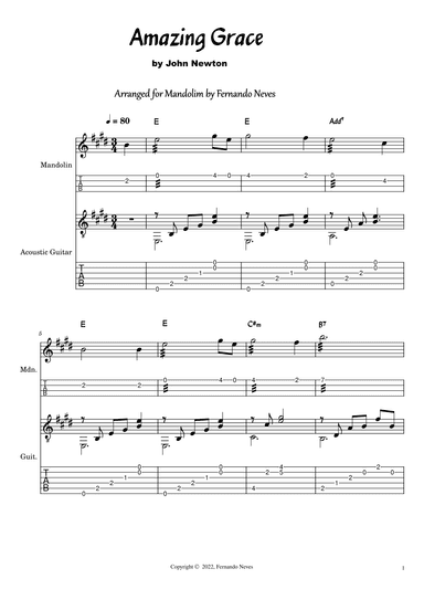 Amazing Grace for Mandolim & Guitar (Tablature and Scores) (arr. FERNANDO LUIZ NEVES)