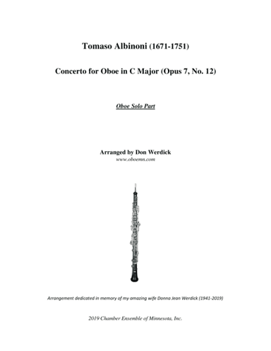 Concerto for Oboe in C Major, Op. 7 No. 12 (arr. Don Werdick (1946 - ))