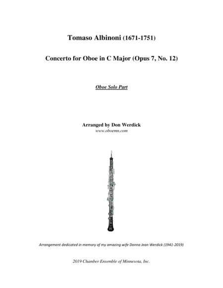 Concerto for Oboe in C Major, Op. 7 No. 12 (arr. Don Werdick (1946 - ))