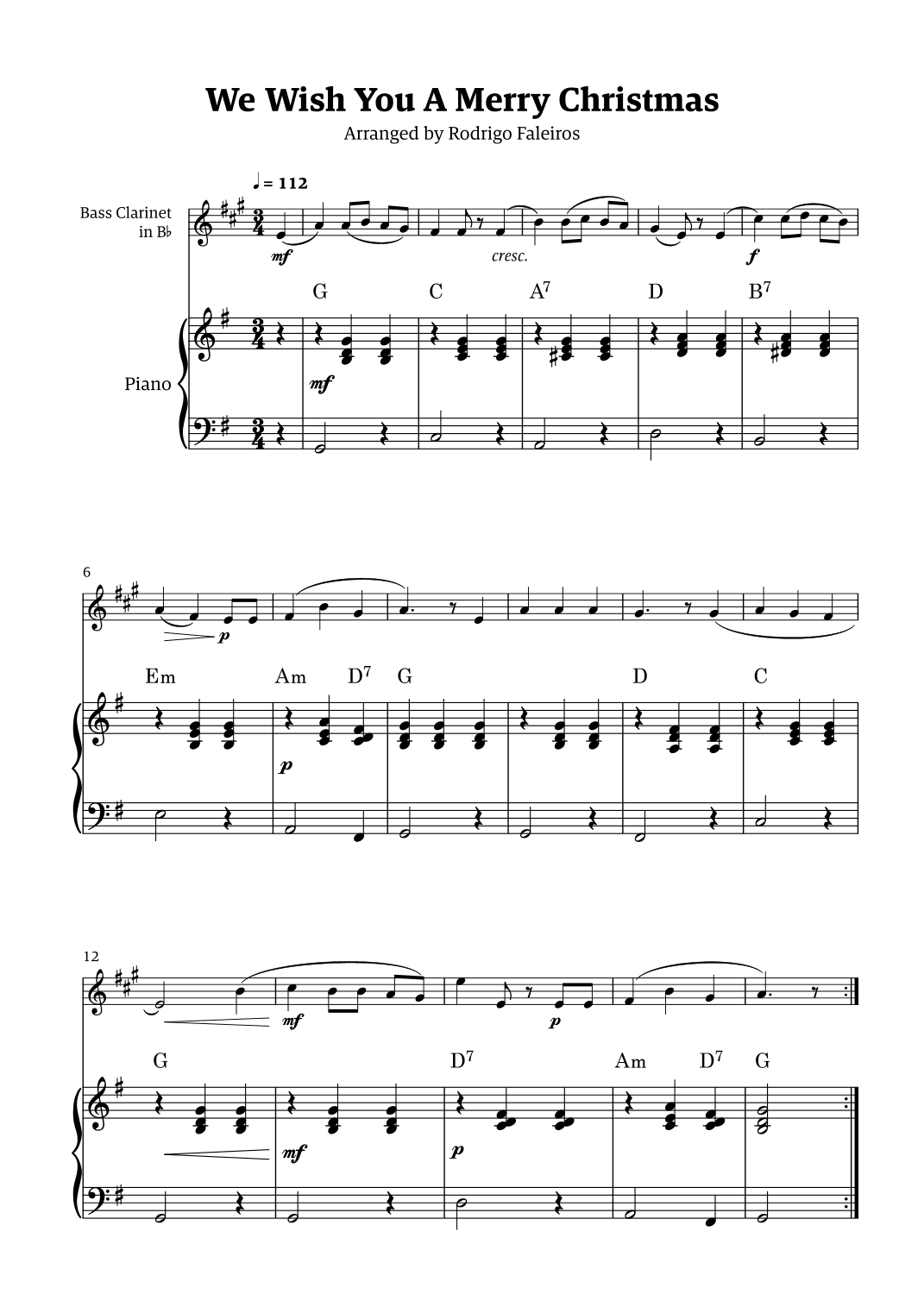 We Wish You a Merry Christmas (for solo bass clarinet with piano accompaniment) (arr. Rodrigo Faleiros)