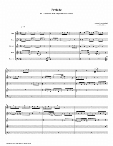 Prelude 17 from Well-Tempered Clavier, Book 2 (Woodwind Quintet) (arr. Richard Byrnes)
