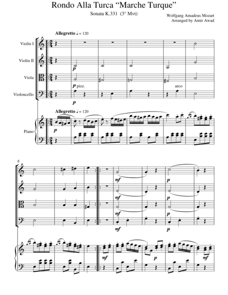 Mozart Turkish March arranged for Piano and String Orchestra (arr. Amir Awad)