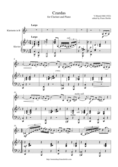 Czardas para clarinete en Sib y Piano (arr. Kloster thomas)