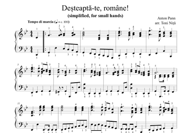 De?teapta-te, Române! (Romania National Anthem) - simplified, for small hands (arr. Toni Nita)