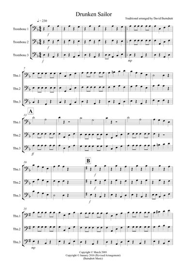 Drunken Sailor for Trombone Trio (arr. David Burndrett)