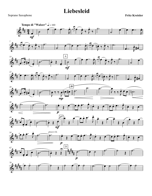 Kreisler: Liebesleid - arr. for Sax Quartet SATB(Bs) (arr. Kevin Hall)