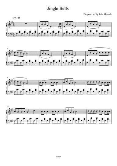 Jingle Bells Easy piano in G (arr. Julia Muench)