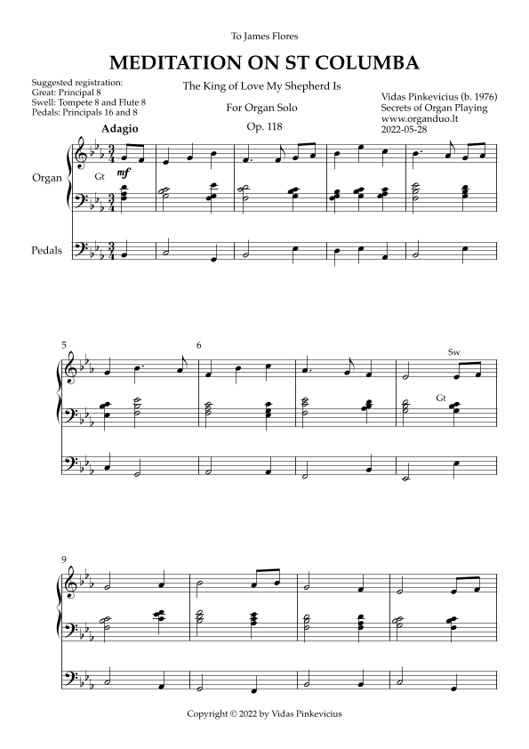 Meditation on St Columba, Op. 118 (Organ Solo) by Vidas Pinkevicius (2022)