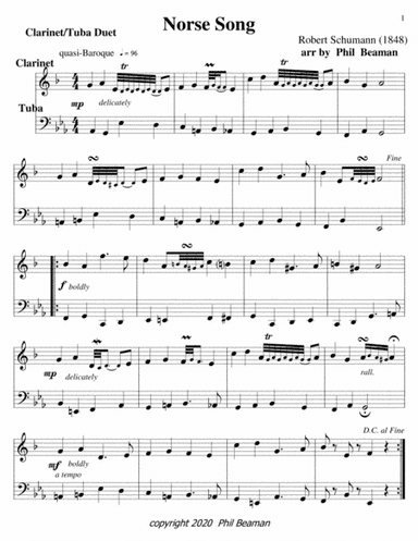 Norse Song-Schumann-clarinet-tuba duet (arr. Phil Beaman)