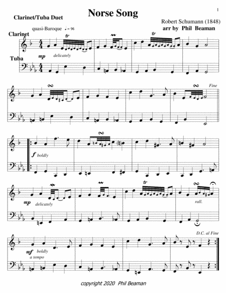 Norse Song-Schumann-clarinet-tuba duet (arr. Phil Beaman)