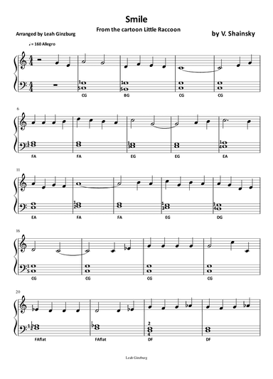 Smile (from the cartoon Little Raccoon) (arr. Leah Ginzburg)
