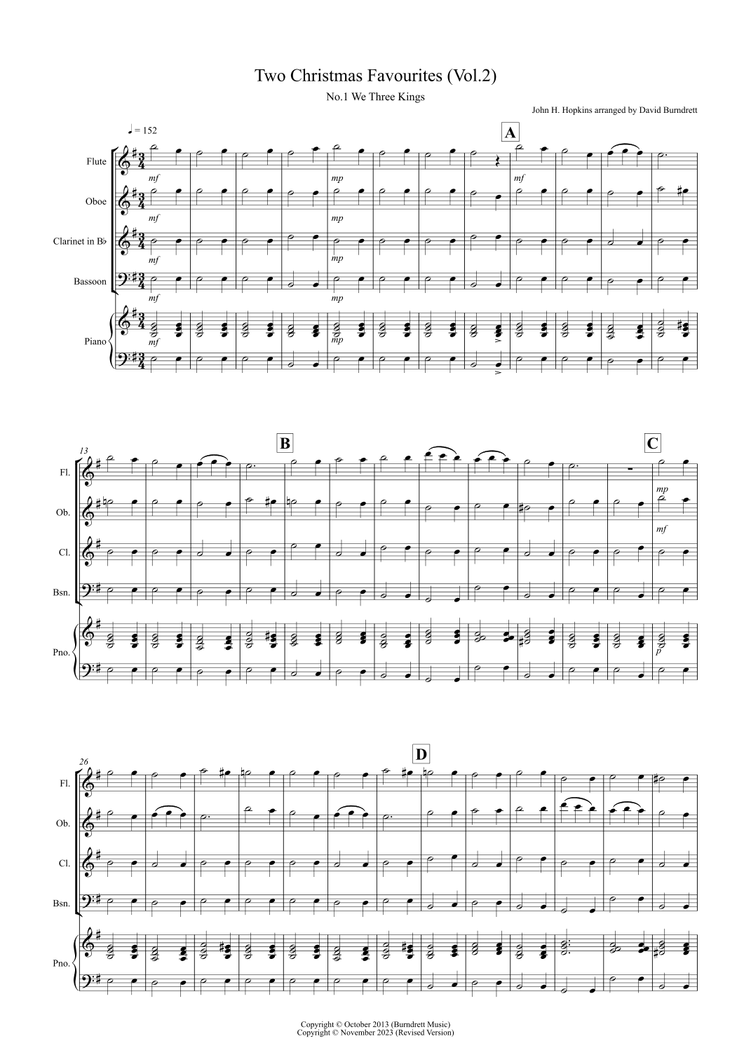 2 Christmas Favourites for Wind Quartet (volume two) (arr. David Burndrett)