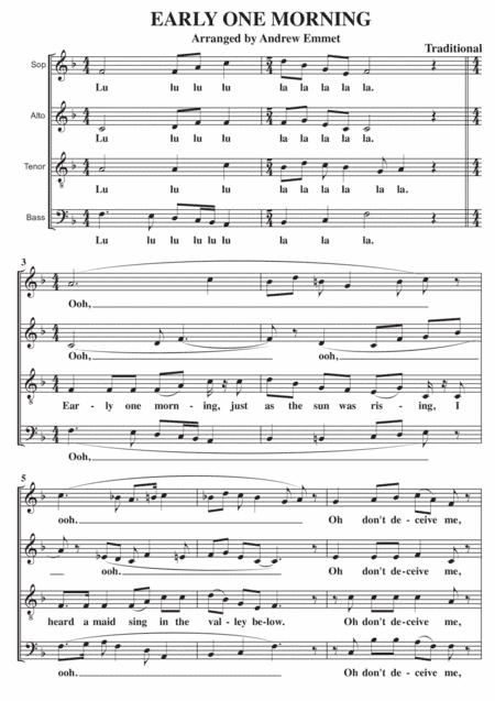 Early One Morning A Cappella SATB (arr. Andrew Emmet)