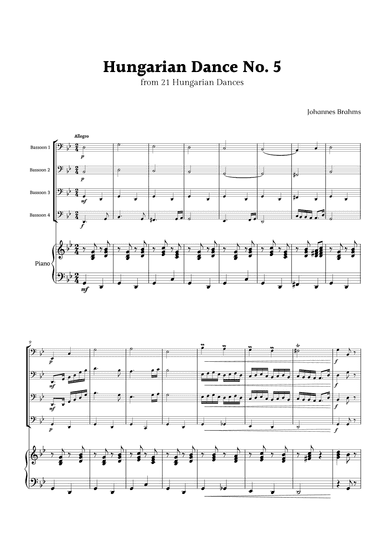 Hungarian Dance No. 5 by Brahms for Bassoon Quartet and Piano (arr. Rika K.)