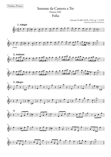 Folia Vivaldi – Violin 1 (Original - Urtext) op. 1, nr. 12 RV 63 (arr. Ahiva Editions)
