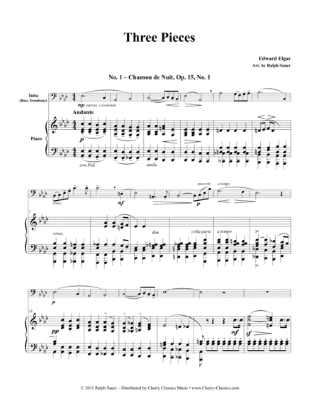 Three Pieces for Tuba or Bass Trombone & Piano (arr. Sauer, Ralph)