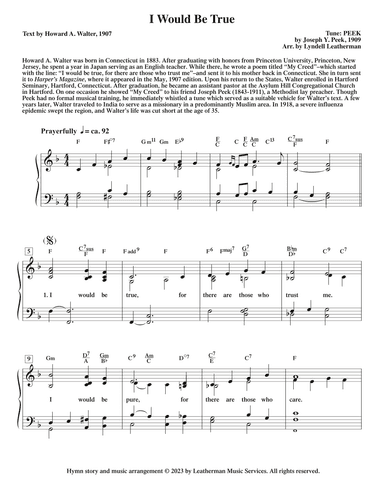 I Would Be True (arr. Lyndell Leatherman)