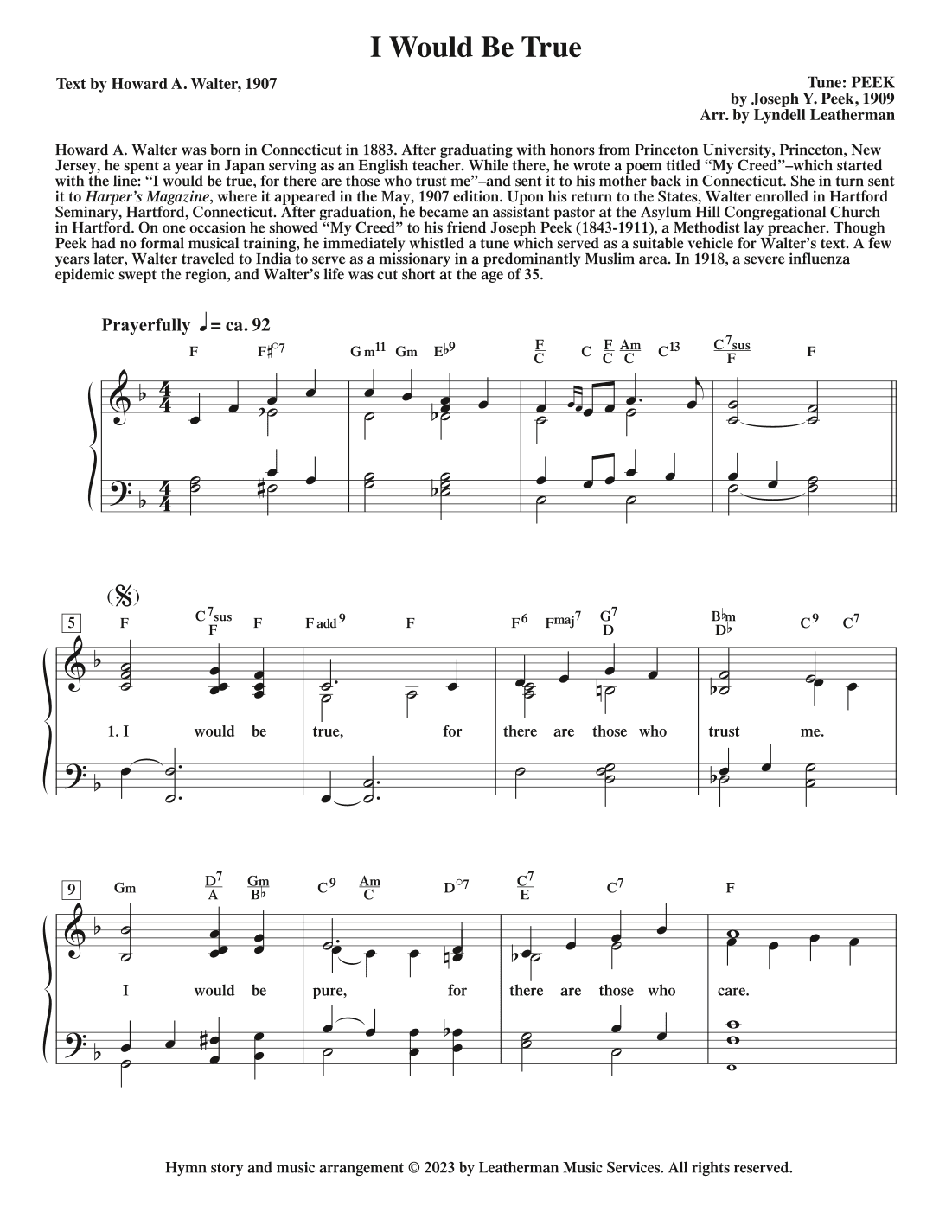 I Would Be True (arr. Lyndell Leatherman)