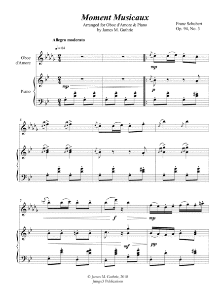 Schubert: Moment Musicaux for Oboe d'Amore & Piano (arr. James M. Guthrie, ASCAP)