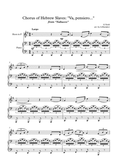 Chorus of Hebrew Slaves: "Va, pensiero..." from "Nabucco" (Horn in F) (arr. A.Buriakov)