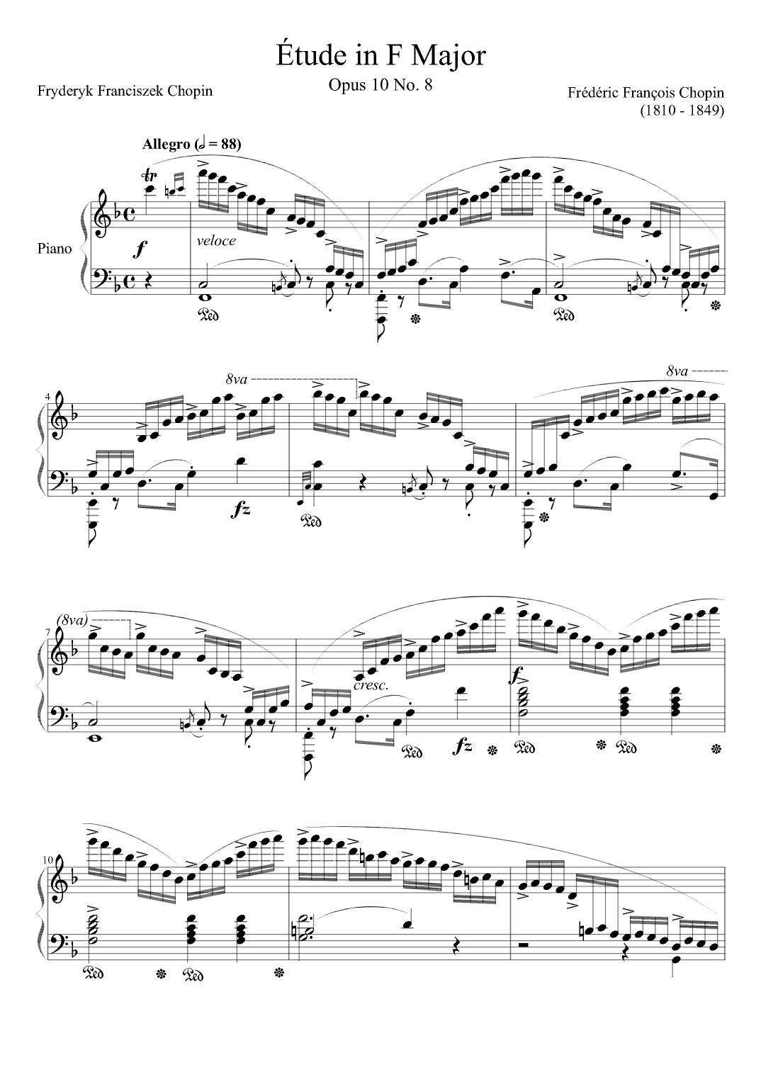 Etude Opus 10 No. 8 in F Major (arr. Zachary Corbett)