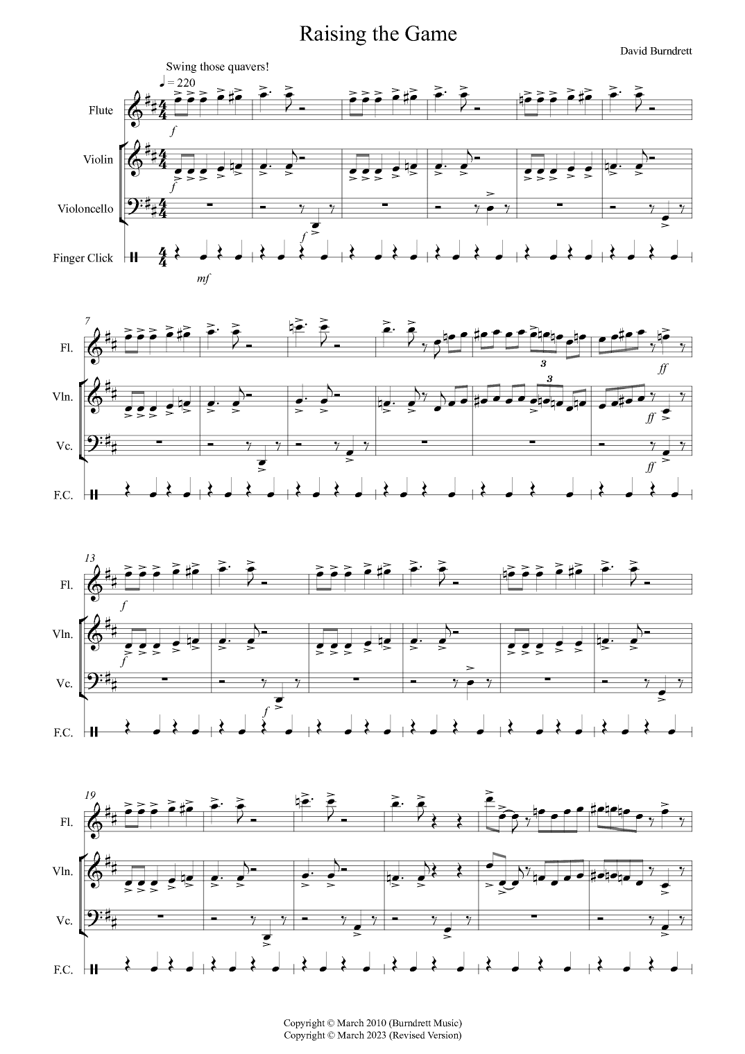 Raising the Game for Flute, Violin and Cello Trio