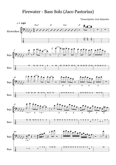 Firewater (Jaco Pastorius Bass Solo) (arr. Jaco Pastorius)