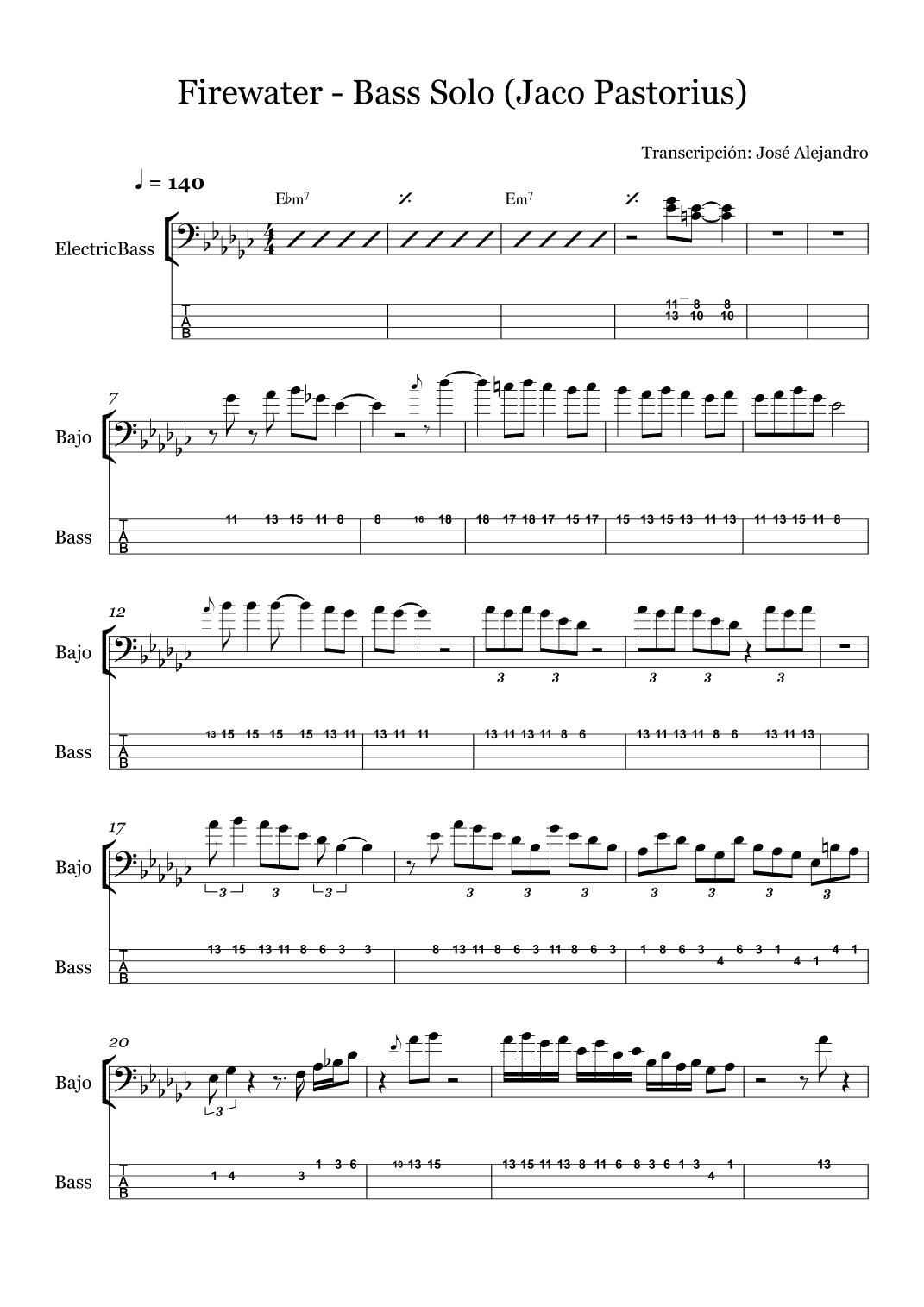 Firewater (Jaco Pastorius Bass Solo) (arr. Jaco Pastorius)