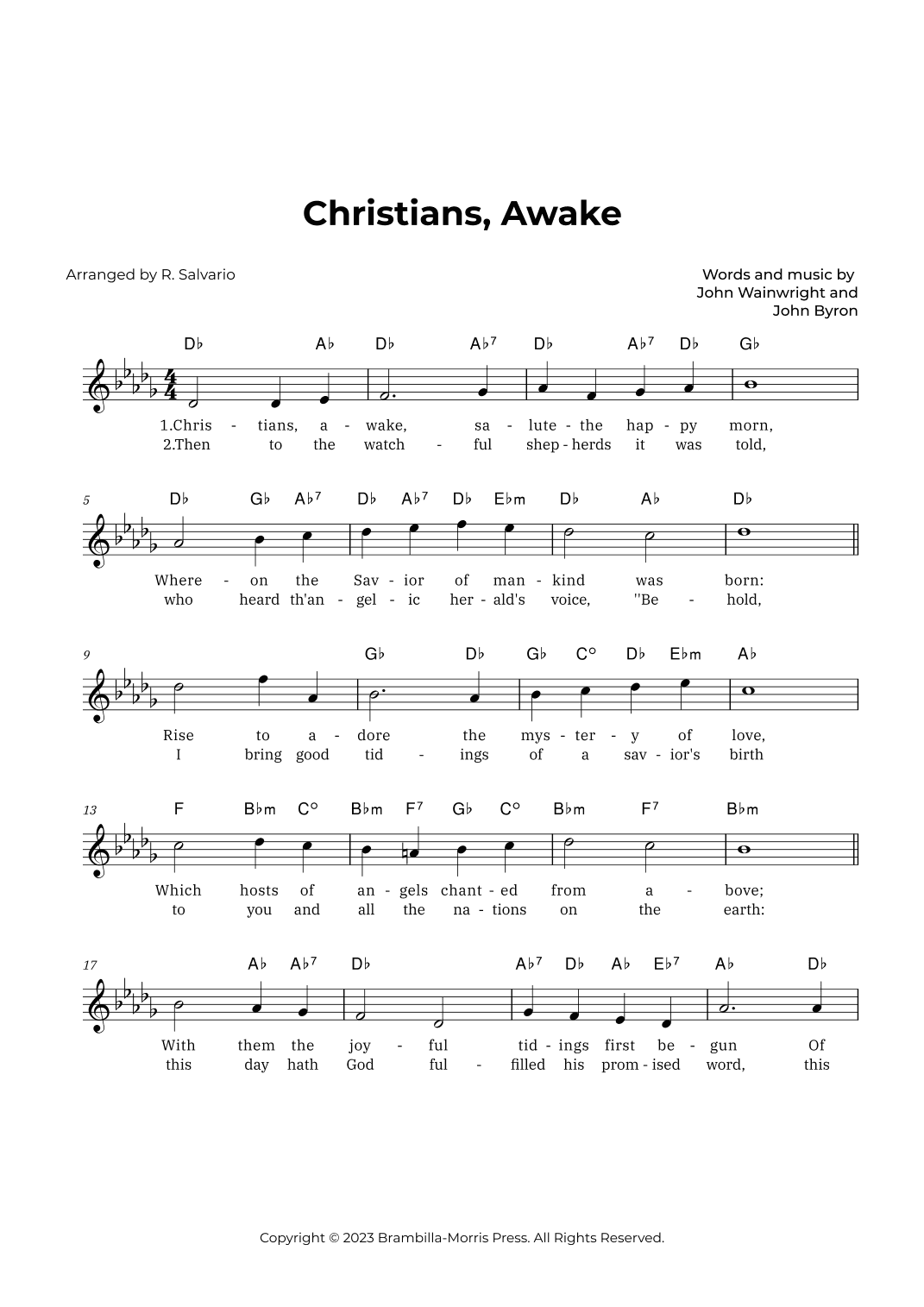 Christians, Awake (Key of D-Flat Major) (arr. R. Salvario)