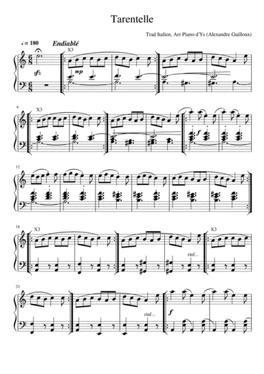 Tarentella, Italian Folk Song, Arr Piano Solo (arr. Piano d'Ys)