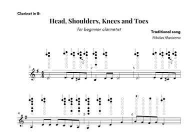 Head, Shoulders, Knees and Toes for beginner clarinetist with finger chart (arr. Nikolas Marianno)