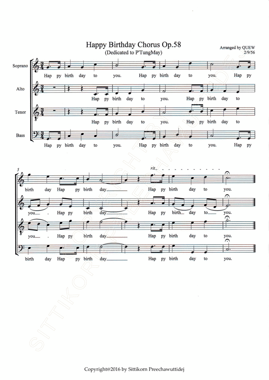 Op.58 Happy Birthday Chorus [Arr. By Dr.QUEW]