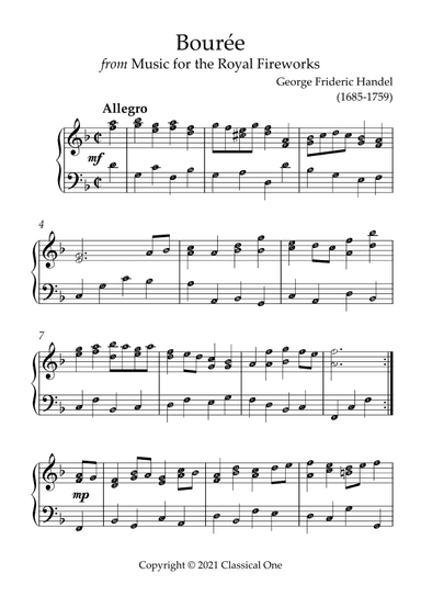 Handel - Bourée (from Music of the Royal Fireworks)(With Note name) (arr. MPS)