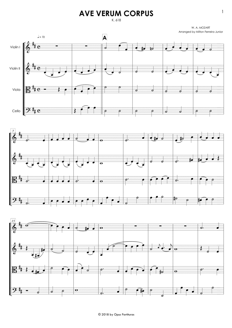 Ave Verum Corpus - K618 - String Quartet (arr. Milton Ferreira Junior)