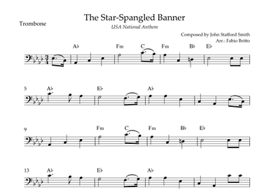 The Star Spangled Banner (USA National Anthem) for Trombone Solo with Chords (Ab Major) (arr. Fabio Britto)